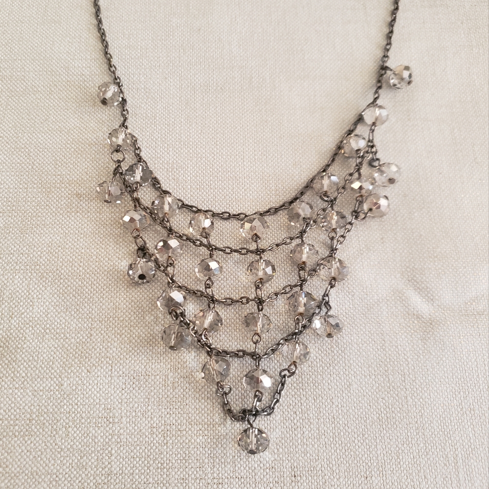 Elegant Silver Beaded Necklace, Vintage Beaded Necklace